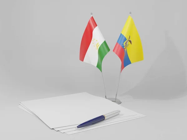 Εκουαδόρ Τατζικιστάν Συμφωνία Σημαίες Λευκό Φόντο Render — Φωτογραφία Αρχείου