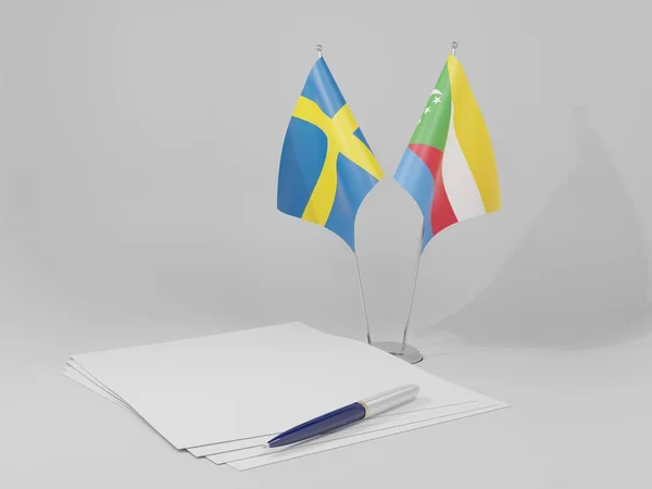 Komory Szwecja Umowa Flagi Białe Tło Render — Zdjęcie stockowe