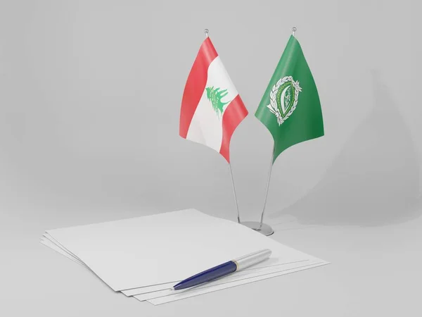 Liga Árabe Líbano Bandeiras Acordo Fundo Branco Render — Fotografia de Stock