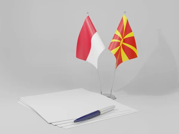 Mazedonien Monaco Abkommen Flaggen Weißer Hintergrund Render — Stockfoto