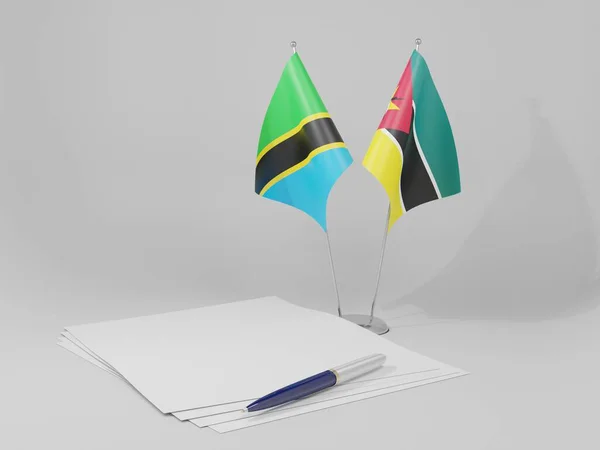 Mozambique Banderas Del Acuerdo Tanzania Fondo Blanco Render —  Fotos de Stock