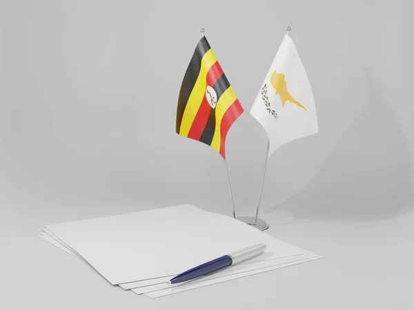 Chipre Banderas Del Acuerdo Uganda Fondo Blanco Render —  Fotos de Stock
