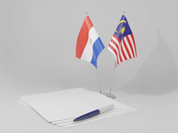 Malajsie Paraguay Agreement Flags Bílé Pozadí Vykreslování — Stock fotografie