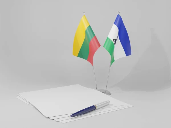 Lesotho Drapeaux Accord Lituanie Fond Blanc Render — Photo