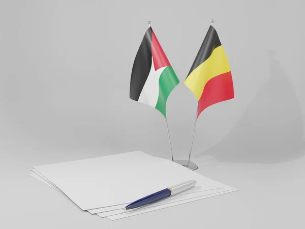 Flagi Belgia Jordania Porozumienie Białe Tło Render — Zdjęcie stockowe