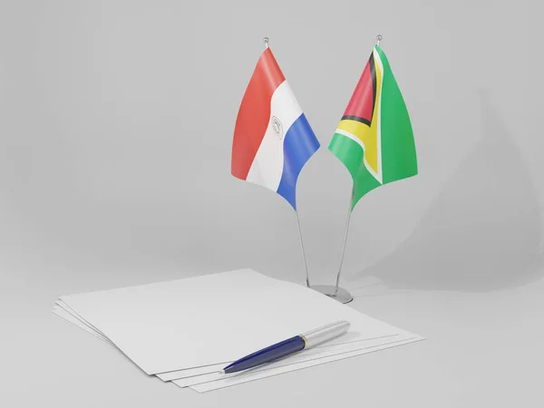 Guyane Drapeaux Accord Paraguay Fond Blanc Render — Photo