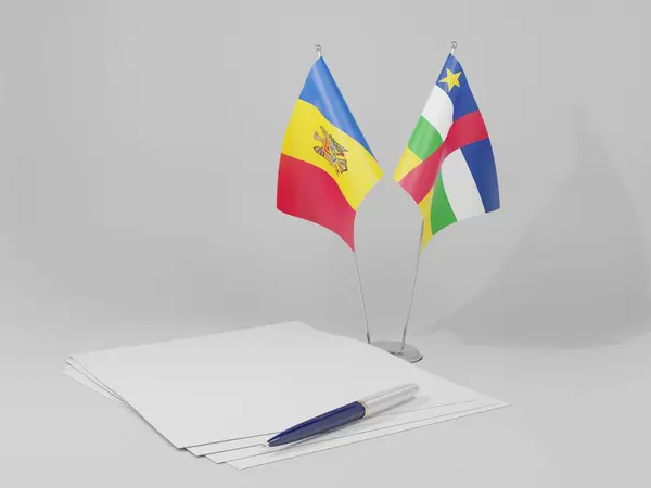 中非共和国 摩尔多瓦协定旗帜 白色背景 3D渲染 — 图库照片