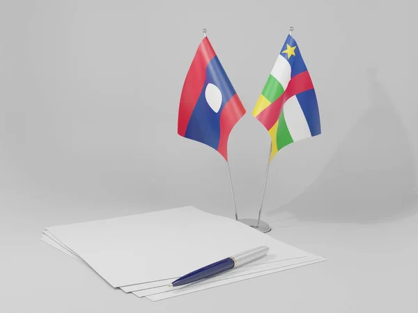 Repubblica Centrafricana Bandiere Dell Accordo Laos Sfondo Bianco Render — Foto Stock