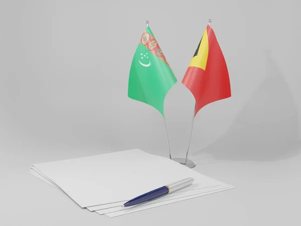 East Timor Turkmenistan Agreement Flags White Background Render — Stock Photo, Image