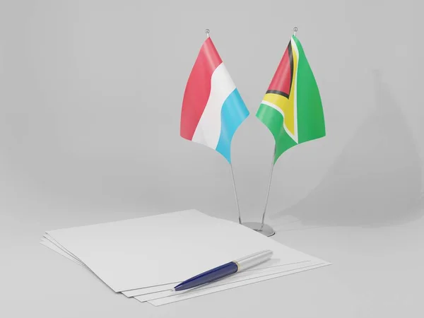 ガイアナ ルクセンブルク合意フラグ ホワイト背景 3Dレンダリング — ストック写真