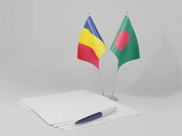 Μπαγκλαντές Τσαντ Σημαίες Συμφωνία Λευκό Φόντο Render — Φωτογραφία Αρχείου