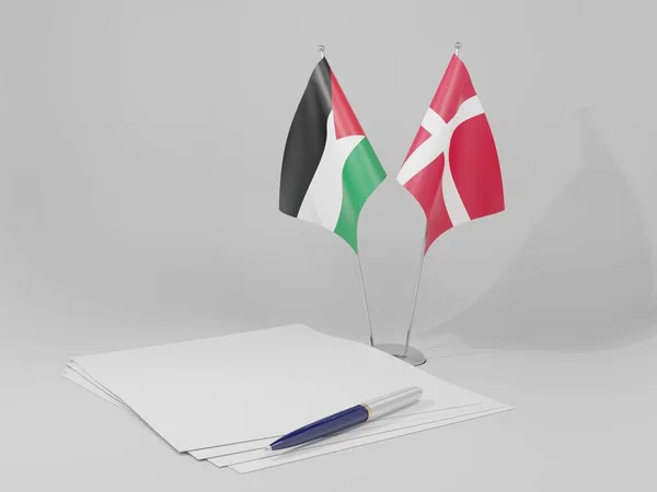 Dinamarca Banderas Del Acuerdo Palestina Fondo Blanco Render —  Fotos de Stock