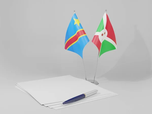 Burundi Kongo Demokratik Cumhuriyeti Anlaşması Bayrakları Beyaz Arkaplan Render — Stok fotoğraf