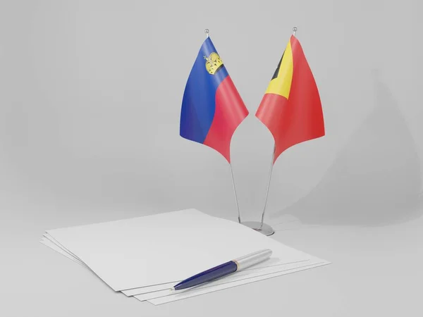 Timor Leste Acordo Liechtenstein Bandeiras Fundo Branco Render — Fotografia de Stock