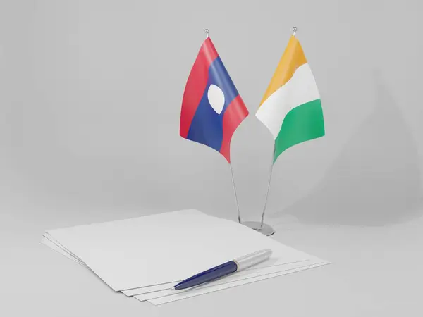 Côte Ivoire Drapeaux Accord Laos Fond Blanc Render — Photo