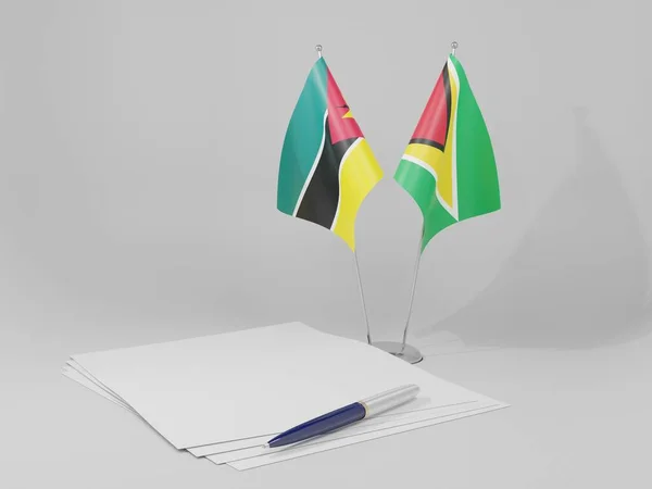 Gujana Mozambik Flagi Umowy Białe Tło Render — Zdjęcie stockowe