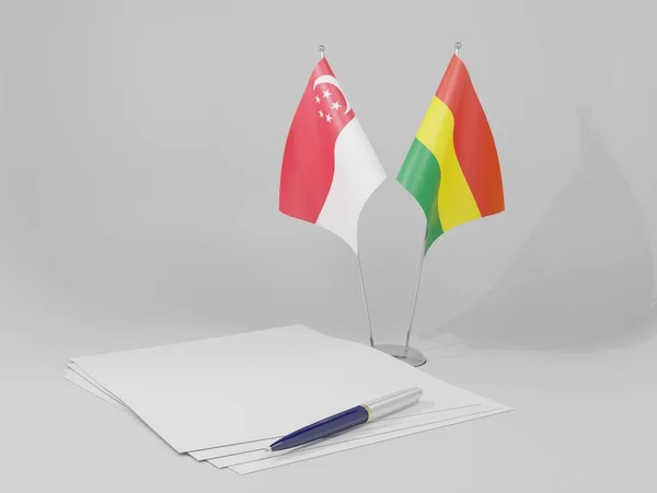 Boliwia Singapur Flagi Umowy Białe Tło Render — Zdjęcie stockowe