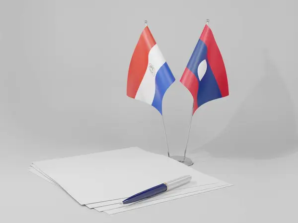 Laos Bandeiras Acordo Paraguai Fundo Branco Render — Fotografia de Stock