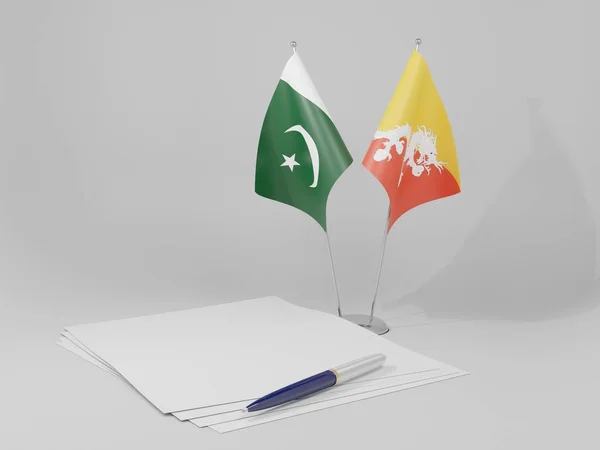 Bhutan Pakistan Agreement Σημαίες Λευκό Φόντο Render — Φωτογραφία Αρχείου