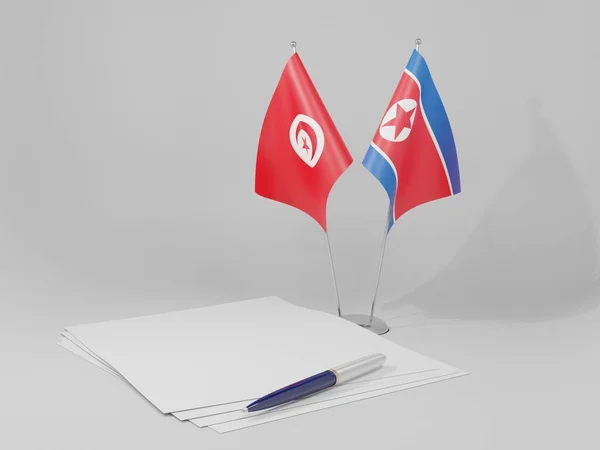 North Korea Tunisia Agreement Flags White Background Render — стокове фото