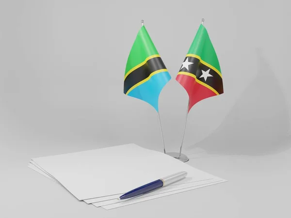 Άγιος Χριστόφορος Και Νέβις Σημαίες Συμφωνία Της Τανζανίας Λευκό Φόντο — Φωτογραφία Αρχείου