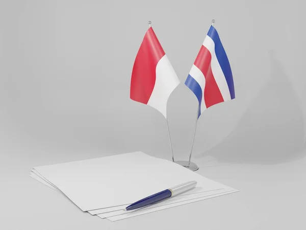 Costa Rica Indonésia Bandeiras Acordos Fundo Branco Render — Fotografia de Stock