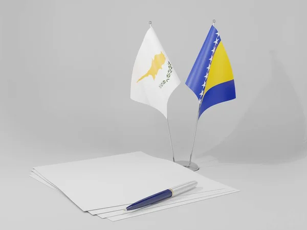 Bosnie Herzégovine Drapeaux Accord Chypre Fond Blanc Render — Photo