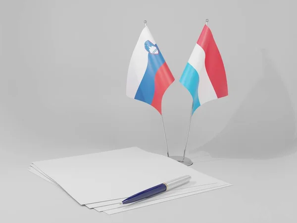 Λουξεμβούργο Σλοβενία Σημαίες Συμφωνίας Λευκό Φόντο Render — Φωτογραφία Αρχείου
