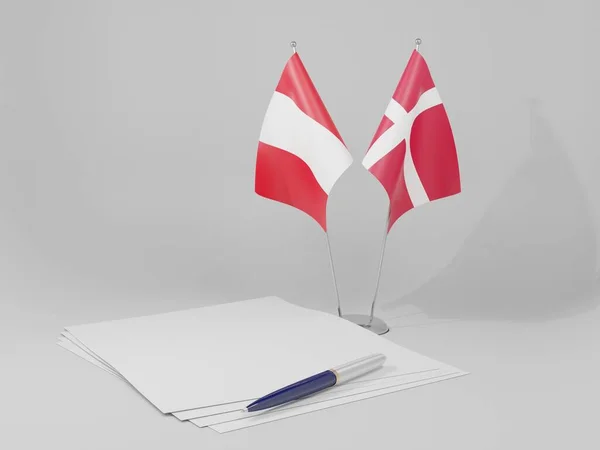 Danimarka Peru Anlaşması Bayrakları Beyaz Arkaplan Hazırlama — Stok fotoğraf