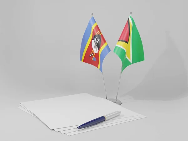 Guiana Bandeiras Acordo Suazilândia Fundo Branco Render — Fotografia de Stock