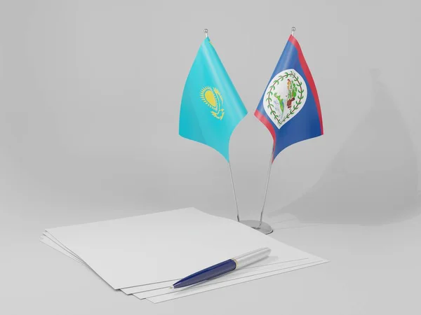 Belice Banderas Del Acuerdo Kazajstán Fondo Blanco Render —  Fotos de Stock