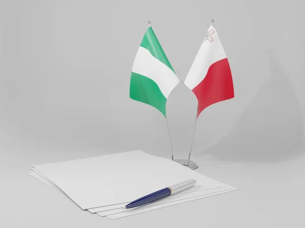 Malta Banderas Del Acuerdo Nigeria Fondo Blanco Render —  Fotos de Stock