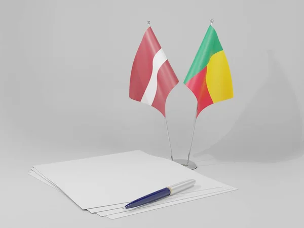 Bénin Lettonie Drapeaux Accord Fond Blanc Render — Photo