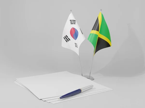 Jamaica Acordo Coreia Sul Bandeiras Fundo Branco Render — Fotografia de Stock