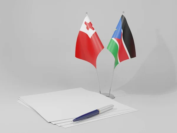 南苏丹 汤加协定旗帜 白色背景 3D渲染 — 图库照片