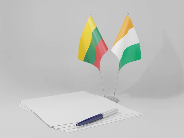 Cote Ivoire Litauen Abkommen Flaggen Weißer Hintergrund Render — Stockfoto