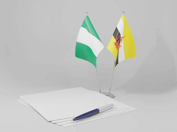 Brunei Banderas Del Acuerdo Nigeria Fondo Blanco Render — Foto de Stock