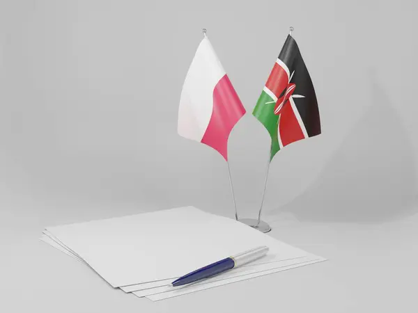 Keňa Polsko Dohody Vlajky Bílé Pozadí Vykreslení — Stock fotografie