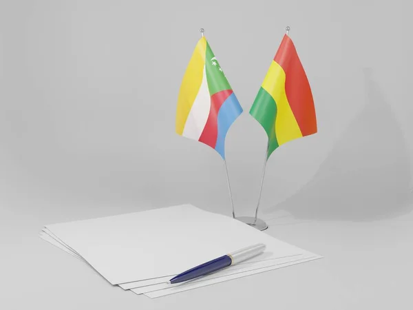 Βολιβία Κομόρες Σημαίες Συμφωνία Λευκό Φόντο Render — Φωτογραφία Αρχείου