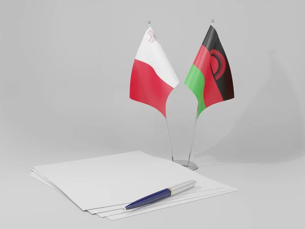 Malawi Malta Flagi Umowy Białe Tło Render — Zdjęcie stockowe