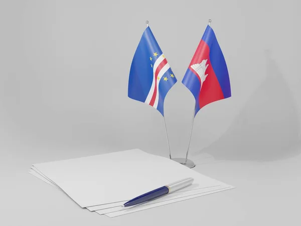 Cambodia Cape Verde Agreement Flags White Background Render — Stock Photo, Image