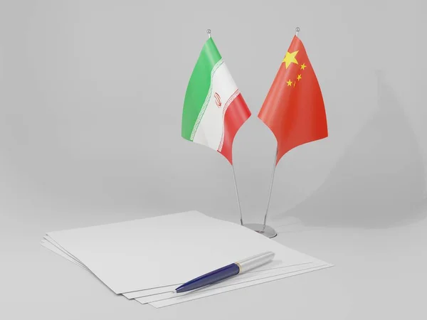Kína Irán Megállapodás Zászlók Fehér Háttér Render — Stock Fotó