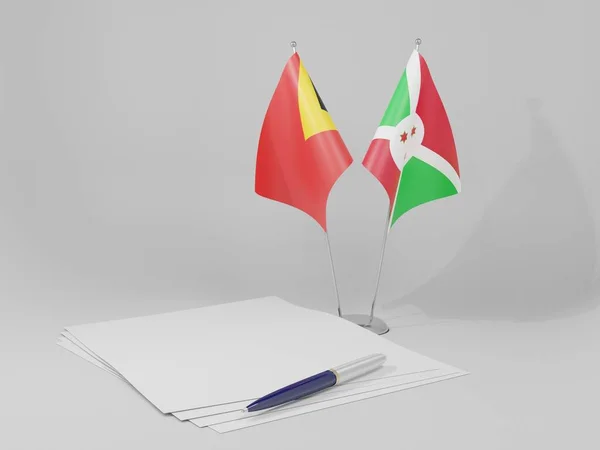 Burundi Timor Leste Bandeiras Acordo Fundo Branco Render — Fotografia de Stock