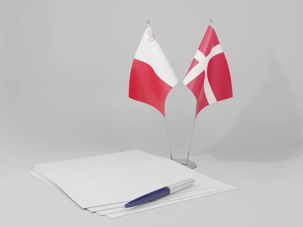 Dinamarca Malta Acordo Bandeiras Fundo Branco Render — Fotografia de Stock