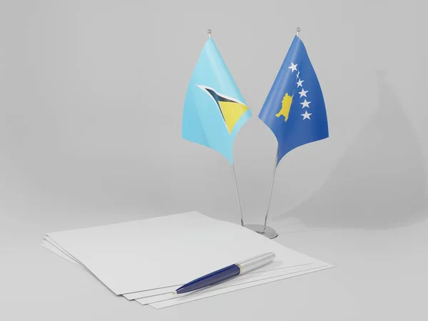 Kosovo Drapeaux Accord Sainte Lucie Fond Blanc Render — Photo