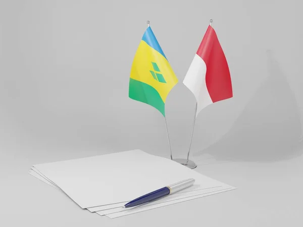 Indonesia Saint Vincent Grenadines Agreement Flags White Background Render — Stock Photo, Image