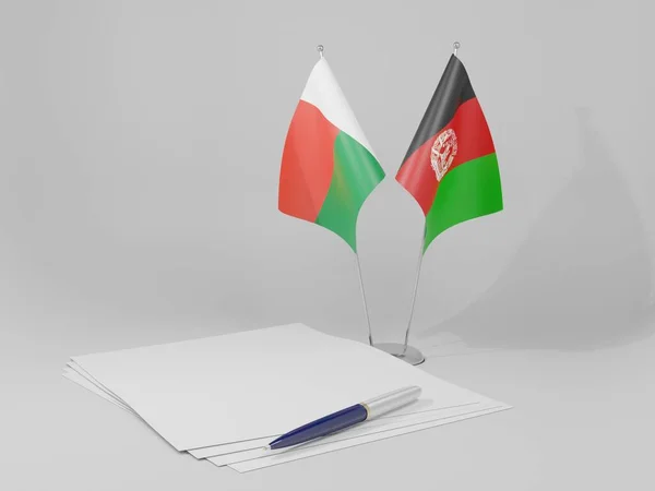 Afeganistão Acordo Madagáscar Bandeiras Fundo Branco Render — Fotografia de Stock
