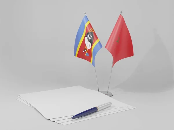 Marruecos Banderas Del Acuerdo Swazilandia Fondo Blanco Render —  Fotos de Stock