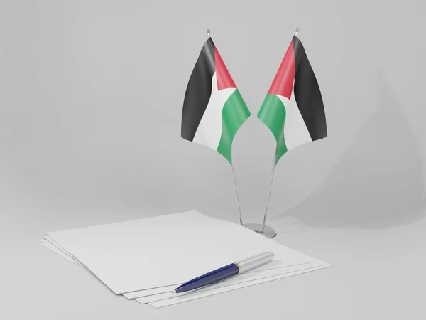 Jordan Palestine Agreement Flags White Background Render — 图库照片