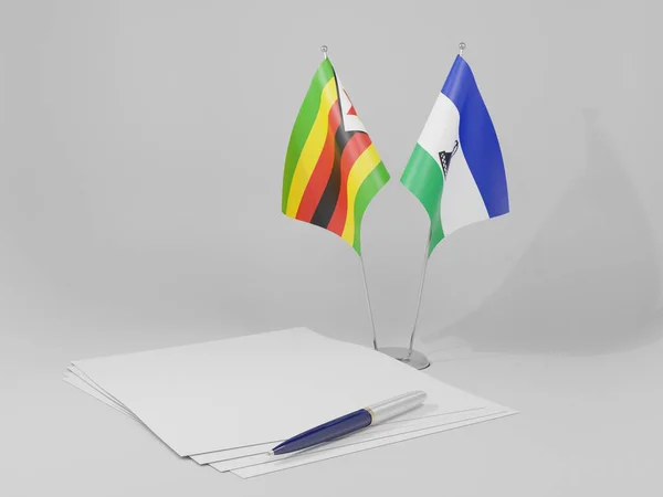 Lesotho Drapeaux Accord Zimbabwe Fond Blanc Render — Photo